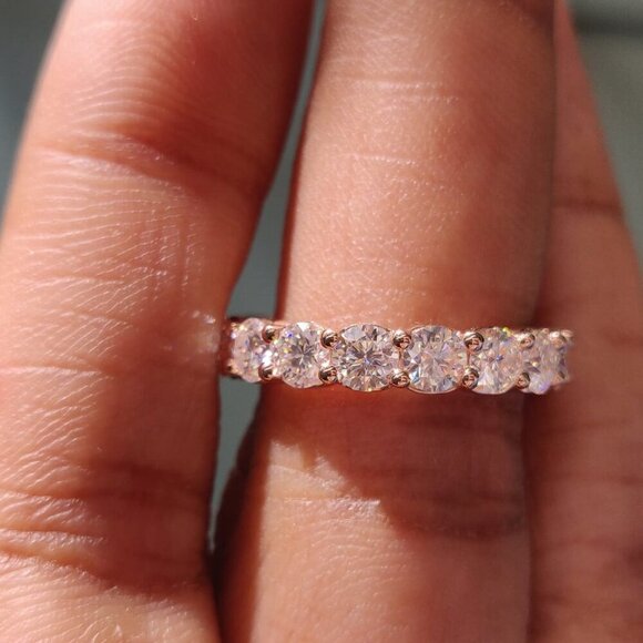 Scallop Pave Set Moissanite Eternity Ring Round - Picture 1 of 3